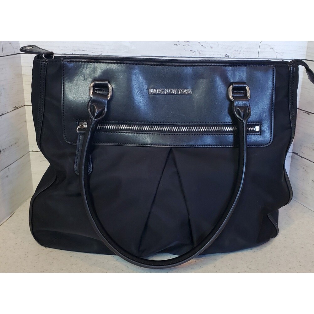 Marc New York Black Nylon Tote Handbag Leather Trim Shoulder Bag Work Business